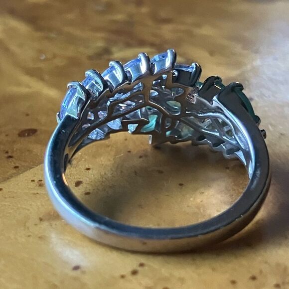 Natural Emerald Tanzanite Sterling Silver Marquise Ring Size 7 - Picture 4 of 8